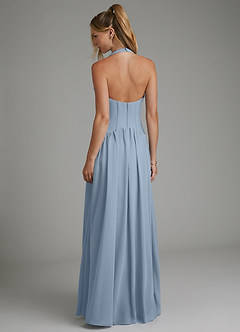 Azazie Alicia Bridesmaid Dresses Dusty Blue A-Line Pleated Chiffon Dress image6