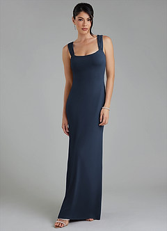Azazie Ariel Bridesmaid Dresses Dark Navy Mermaid Square Neckline Premium Stretch Jersey Dress image5