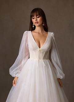 Azazie Cressida Hochzeitskleider Ballkleid Spitze Tüll Kleid Diamantweiß Champagner image8