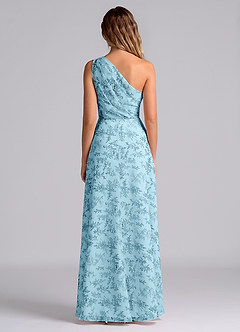 Azazie Phaedra Bridesmaid Dresses Blue Fern Floral A-Line One Shoulder Chiffon Dress image2