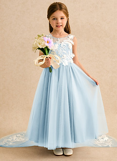 Azazie Mixie Flower Girl Dresses Sky Blue Ball-Gown Lace Dress image6