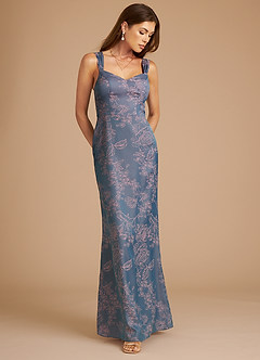 Azazie Denice Robes de demoiselle d'honneur Robe Fourreau en Fleurir Plissée Fleur De Pervenche image1