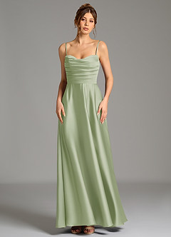 Azazie Ayla Abiti da Damigella Abito A-Line in Raso Elasticizzato Corsetto Verde Salvia image5