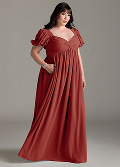 Azazie Madisynn Maternity Bridesmaid Dresses Bow Chiffon Floor-Length Dress image7