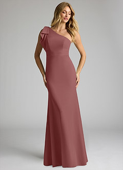 Azazie Rinna Bridesmaid Dresses Desert Rose Mermaid One Shoulder Stretch Crepe Dress image3