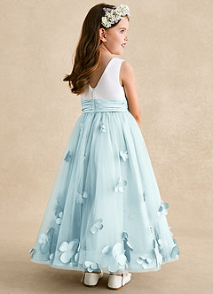 Azazie Vi Flower Girl Dresses Sea Glass A-Line Sleeveless Tulle Dress image4