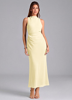 Azazie Evadne Brautjungfernkleider Etui Plissee Chiffon Kleid Zitronensorbet image3