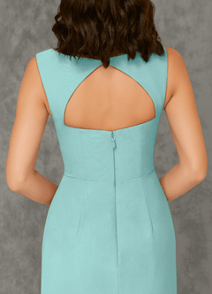 Azazie Flori Robes de demoiselle d'honneur Robe Fourreau en Mousseline de soie Col Carré Aqua image3