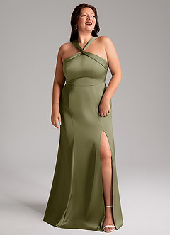 Azazie Rue Robes de demoiselle d'honneur Robe Trapèze en Satin extensible Plissée Pistache image11