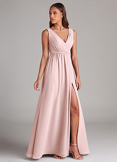 Azazie Tanicia Robes de demoiselle d'honneur Robe Trapèze en Mousseline de soie Plissée Rose Pâle image3