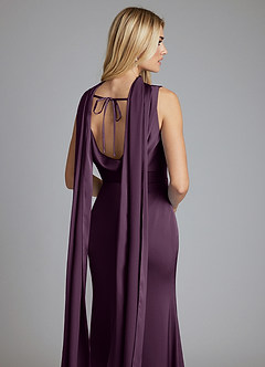 Azazie Tallie Bridesmaid Dresses Plum Mermaid Pleated Stretch Satin Dress image3