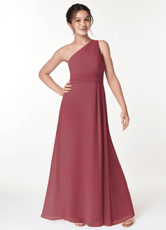Azazie Cleo Junior Merlot A-Line Pleated Chiffon Dress image4