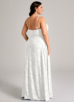 Azazie Moira Jurken voor bruidsmeisjes Jurk van Bloemen Burn-out met A-Lijn Zijsplit Wit image8