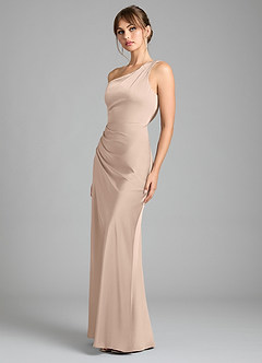 Azazie Madelyn Robes de demoiselle d'honneur Robe Sirène Convertible en Satin extensible Asymétrique Rose Anglais image6