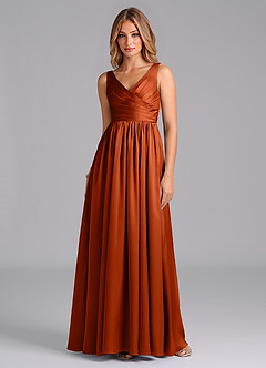 Azazie Keyla Final Sale Paprika A-Line Pleated Stretch Satin Dress image1