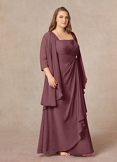Azazie Weisz Mother of the Bride Dresses Sangria A-Line Square Neckline Pleated Chiffon Dress image9