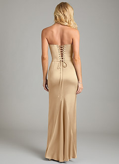 Azazie Sorrel Bridesmaid Dresses Champagne Mermaid Strapless Stretch Satin Convertible Dress image2
