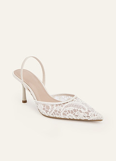 front Slingback-Pumps mit Spitzenstickerei