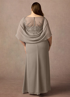 Azazie Hera Mother of the Bride Dresses Taupe A-Line Lace Capelet Chiffon Dress image7