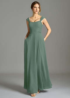 Azazie Oasis Abiti da Damigella Abito A-Line in Chiffon Con Tasche Eucalipto image6