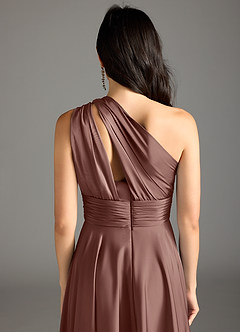 Azazie Charlize Bridesmaid Dresses Espresso A-Line One Shoulder Stretch Satin Dress image8