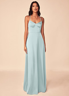 Azazie Mei Bridesmaid Dresses Mist A-Line V-Neck Stretch Satin Dress image1