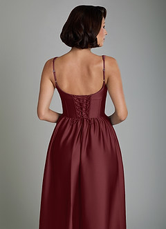 Azazie Mona Bridesmaid Dresses Cabernet A-Line Corset Stretch Satin Dress image6