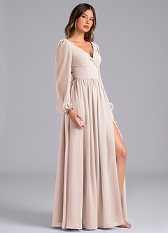 Azazie Zeya Bridesmaid Dresses Rose Petal A-Line Long Sleeve Chiffon Dress image3