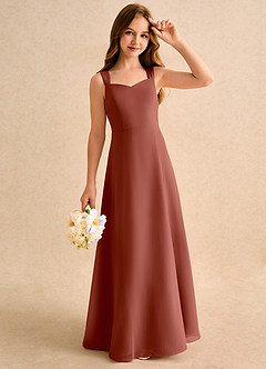 Azazie Makani Girls Formal Robe Demoiselle D'honneur Fillette Robe Trapèze en Mousseline de soie Encolure en Forme de Cœur Auburn image4