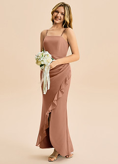 Azazie Buzzy Junior Robe Fourreau en Mousseline de soie Plissée Bronze image3