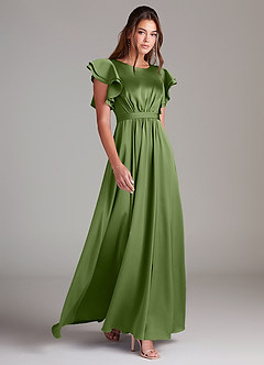 Azazie Daphne Modest Bridesmaid Dresses A-Line Ruched Stretch Satin Floor-Length Dress image3