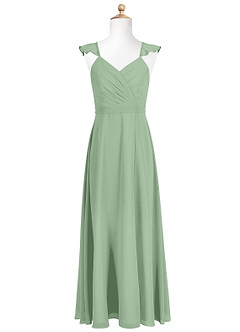 Azazie Emily Junior Robe Trapèze en Mousseline de soie Rayé Matcha image5