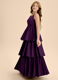Azazie Meadowyn Junior Vestido de Uva de Satén Elástico de Corte En A con Lazo image5