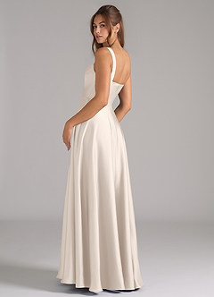 Azazie Shaude Bridesmaid Dresses White Alabaster A-Line Pleated Stretch Satin Dress image8