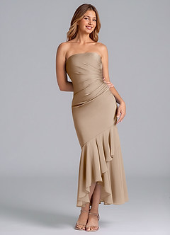 Azazie Danie Jurken voor bruidsmeisjes Jurk van Chiffon met Kolom Strapless Taupe image1