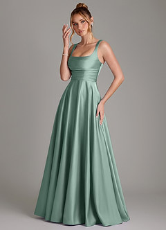 Azazie Azaria Bridesmaid Dresses Eucalyptus A-Line Corset Stretch Satin Dress image3