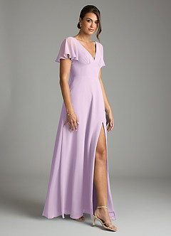 Azazie Kimber Vestidos de damas de honor Vestido de Lila Esmerilada de Gasa de Corte en A con Manga volante image6