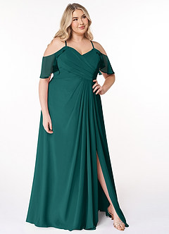 Azazie Dakota Bridesmaid Dresses Peacock A-Line V-Neck Pleated Chiffon Dress image9
