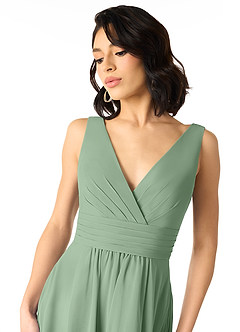 Azazie Kyla Vente Finale Robe A-ligne en Mousseline de soie Plissée Agave image4