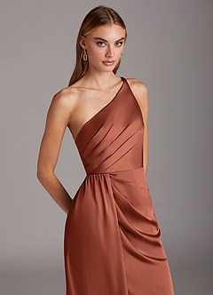 Azazie Mika Brautjungfernkleider Etui One-Shoulder Stretch-Satin Kleid Lehm image7
