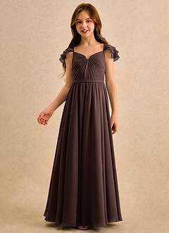 Azazie Meimei Girls Formal Robe Demoiselle D'honneur Fillette Robe Trapèze en Mousseline de soie Plissée Ganache image3