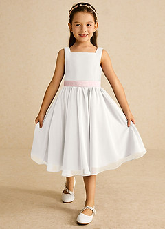 Azazie Elina Flower Girl Dresses Ivory Blushing Pink A-Line Sleeveless Chiffon Dress image2