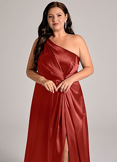 Azazie Brooke Bridesmaid Dresses Rust A-Line One Shoulder Metallic Satin Dress image13