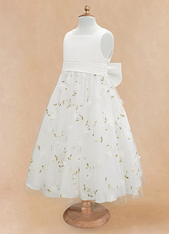 Azazie Pollie Flower Girl Dresses Ivory A-Line Bow Tulle Dress image8