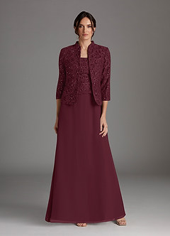 Azazie Cornelia Mother of the Bride Dresses Cabernet Sheath Square Neckline Sequins Chiffon Dress image1