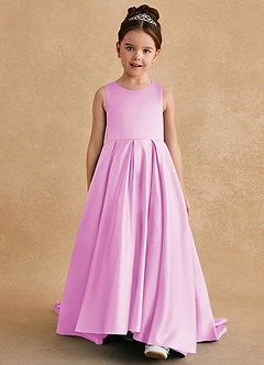Azazie Sammy vestidos de niña de las flores Vestido de Rosa Caramelo de Satin Mate de Corte En A con Encaje image2