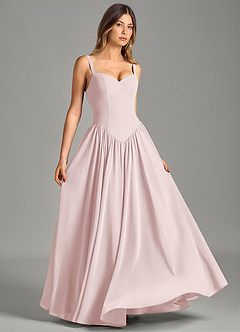 Azazie Evadina Robes de demoiselle d'honneur Robe Trapèze en Mousseline de soie Corset Rose Pâle image3