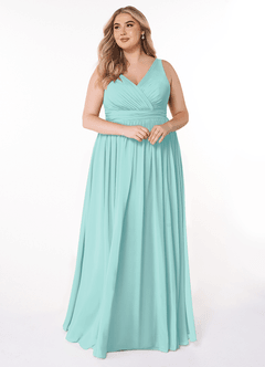 Azazie Kora Brautjungfernkleider A-Linie Plissee Chiffon Kleid Aqua image4