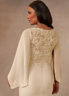 Azazie Perry Kleider für die Brautmutter Meerjungfrau-Linie V-Hals Spitze Chiffon Kleid Champagner image4