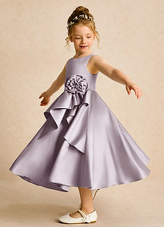 Azazie Hermia Blumenmädchenkleider A-Linie ärmellos Matte Satin Kleid Dämmerung image3